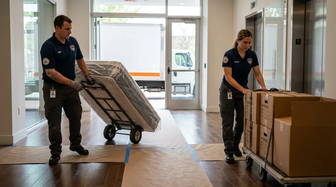 Professional apartment movers loading elevator in Toa Baja, PR
