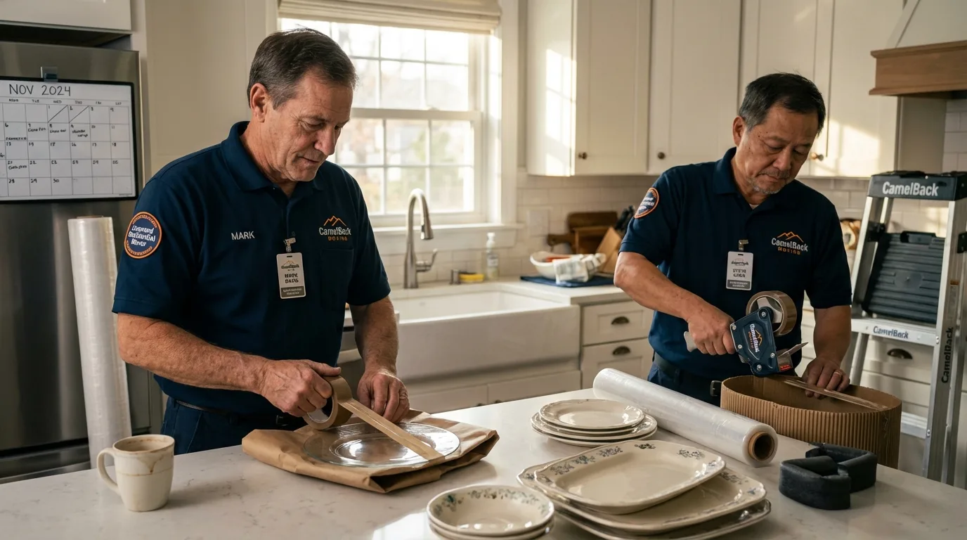 Professional crew packing kitchen dishware in Toa Baja, PR